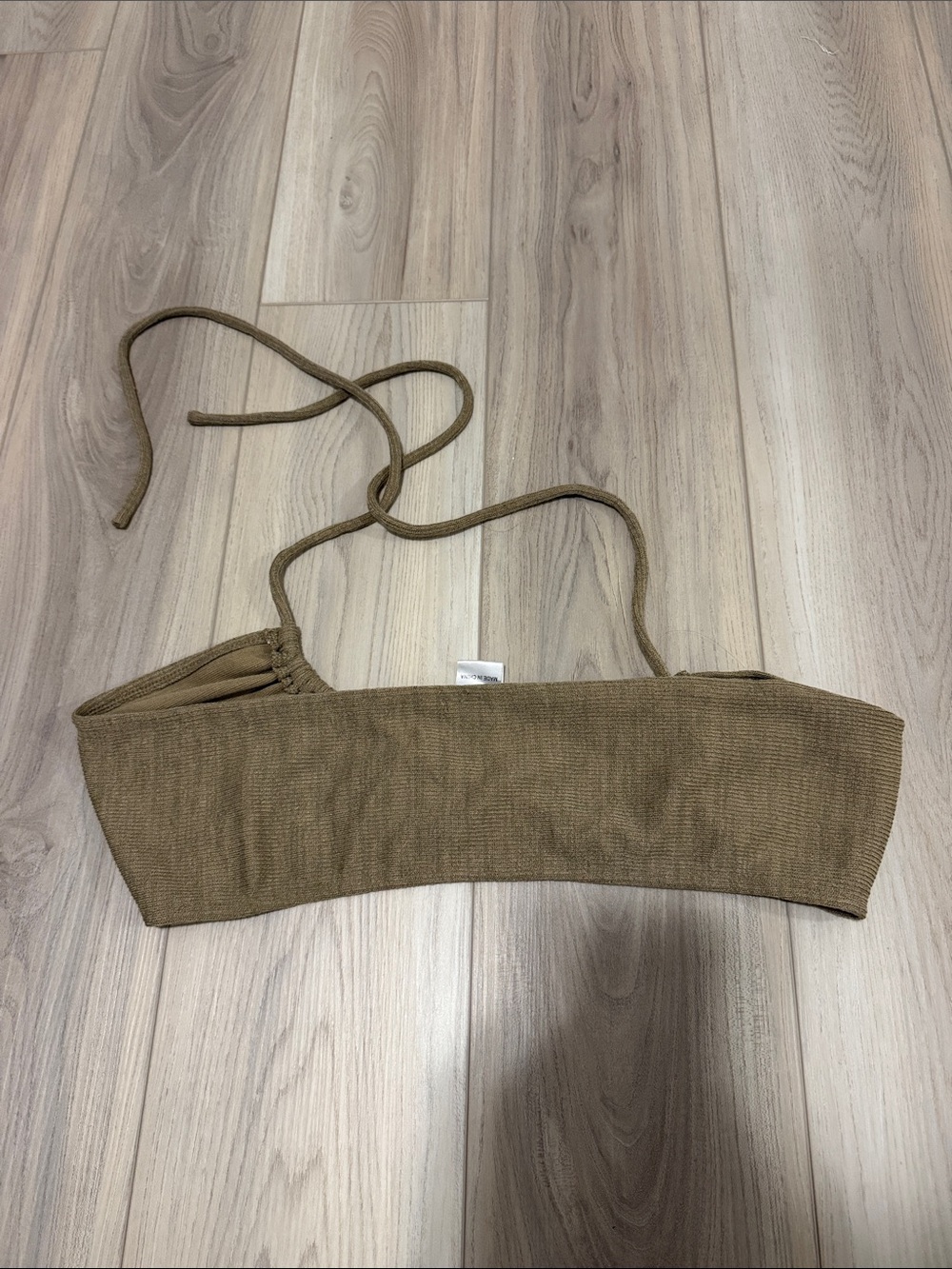 Tan Ribbed Off-Shoulder Crop Top - Picture 3 of 3